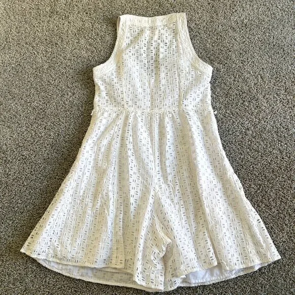 Anthropologie Women's Size 12 Eyelet Sleeveless Button-Front Romper Dress Lined - Picture 3 of 10